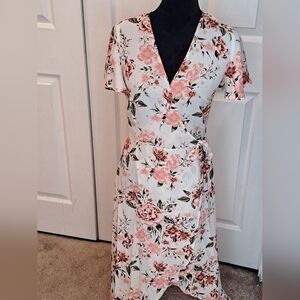 Time And True Floral Wrap Midi Dress  Size S